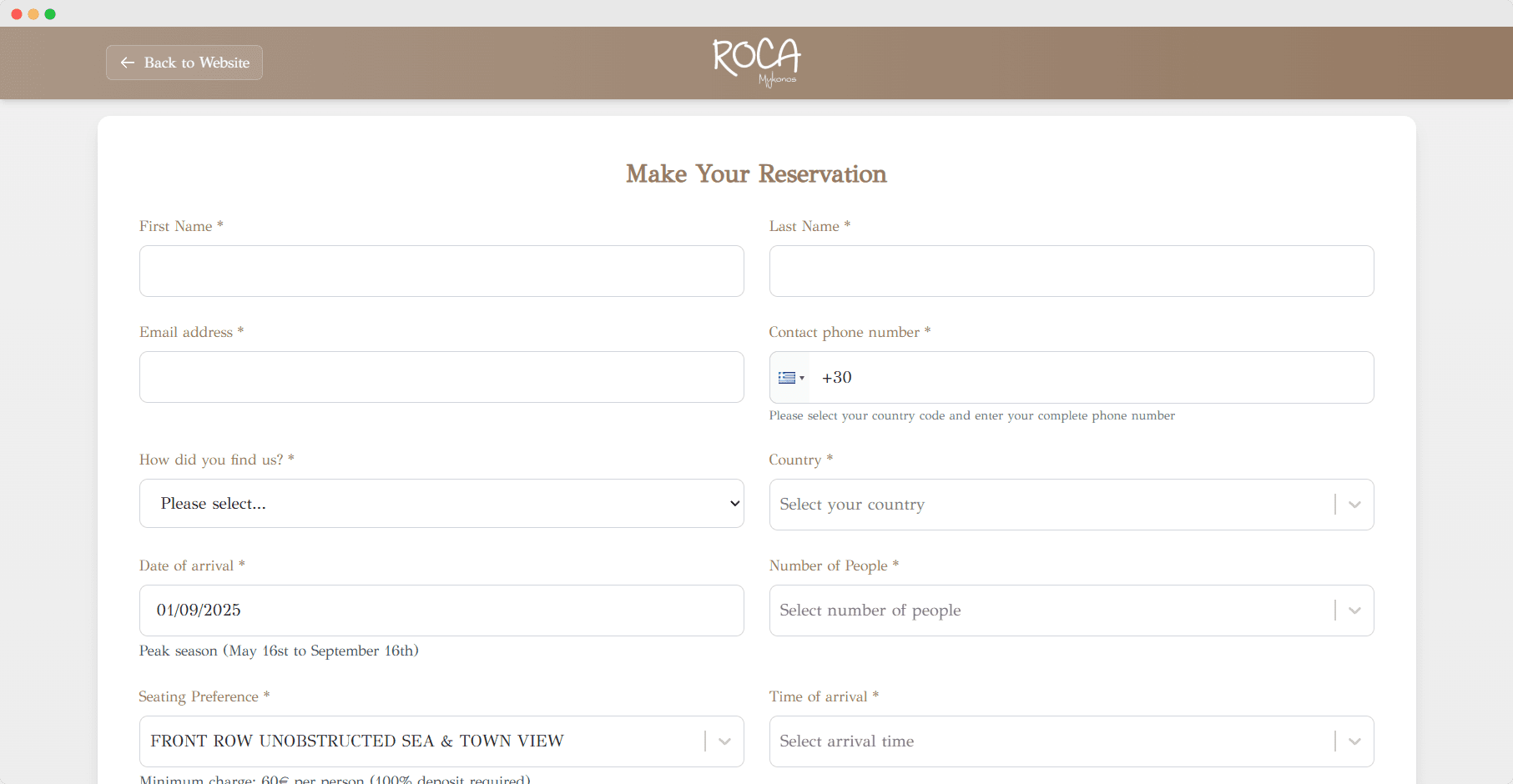 Roca Mykonos Reservation System